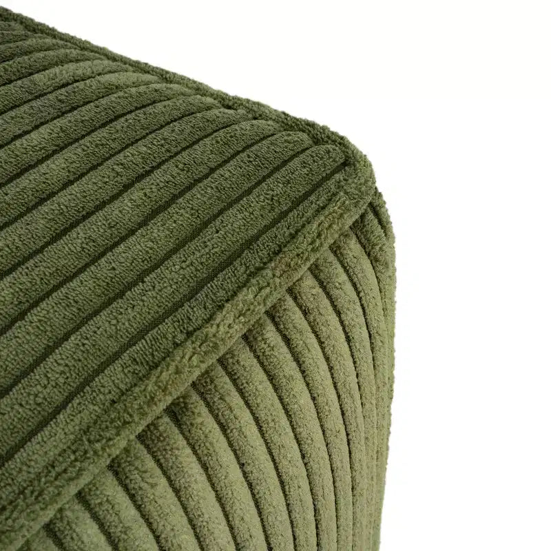 Ottoman d'appoint carré en velours côtelé et bois, vert olive