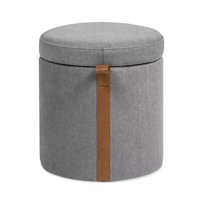 Pouf de rangement rond rembourré avec accent en cuir