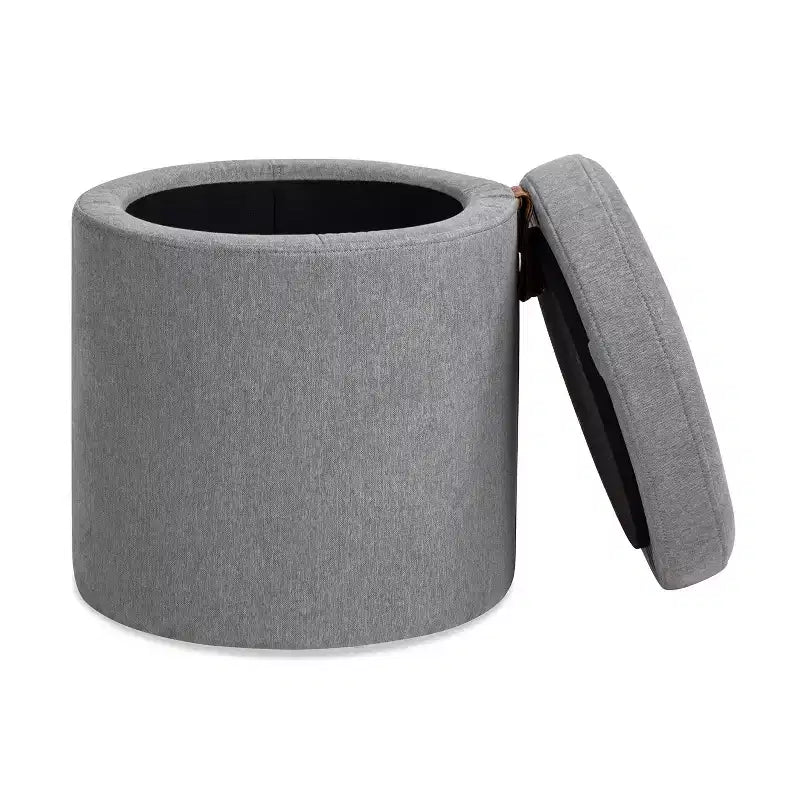 Pouf de rangement rond rembourré avec accent en cuir