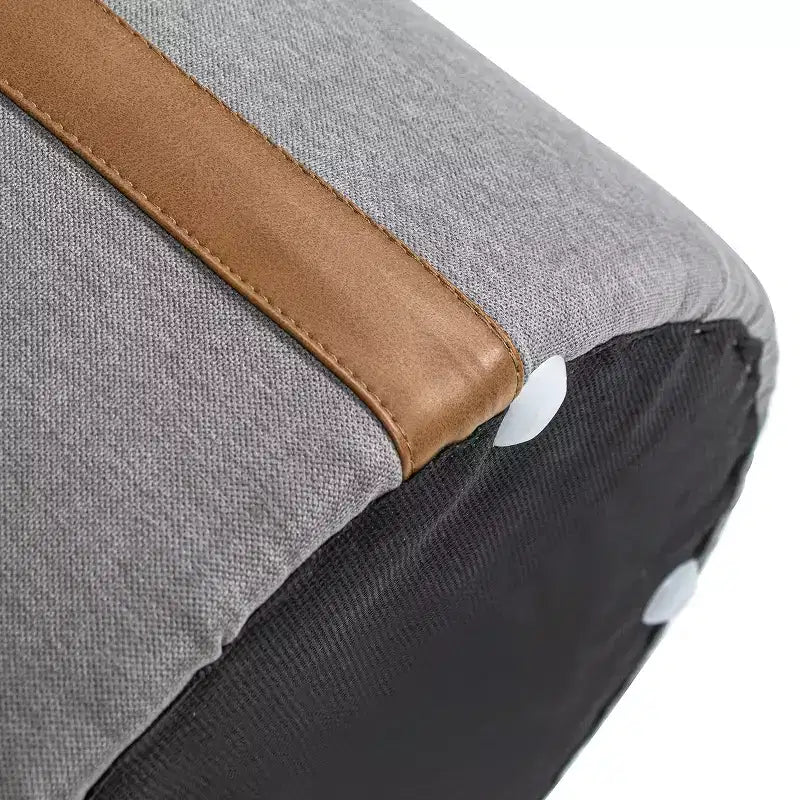 Pouf de rangement rond rembourré avec accent en cuir
