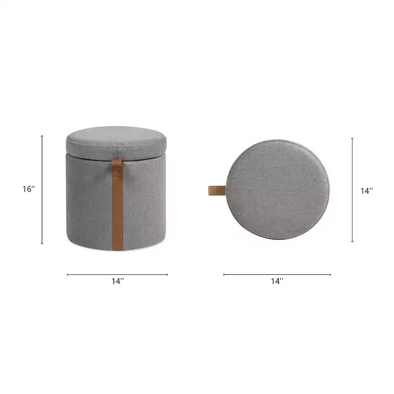 Pouf de rangement rond rembourré avec accent en cuir