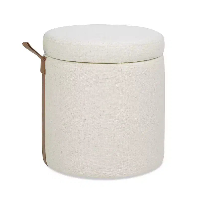 Pouf de rangement rond rembourré avec accent en cuir