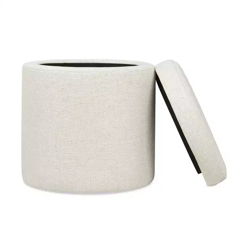 Pouf de rangement rond rembourré avec accent en cuir