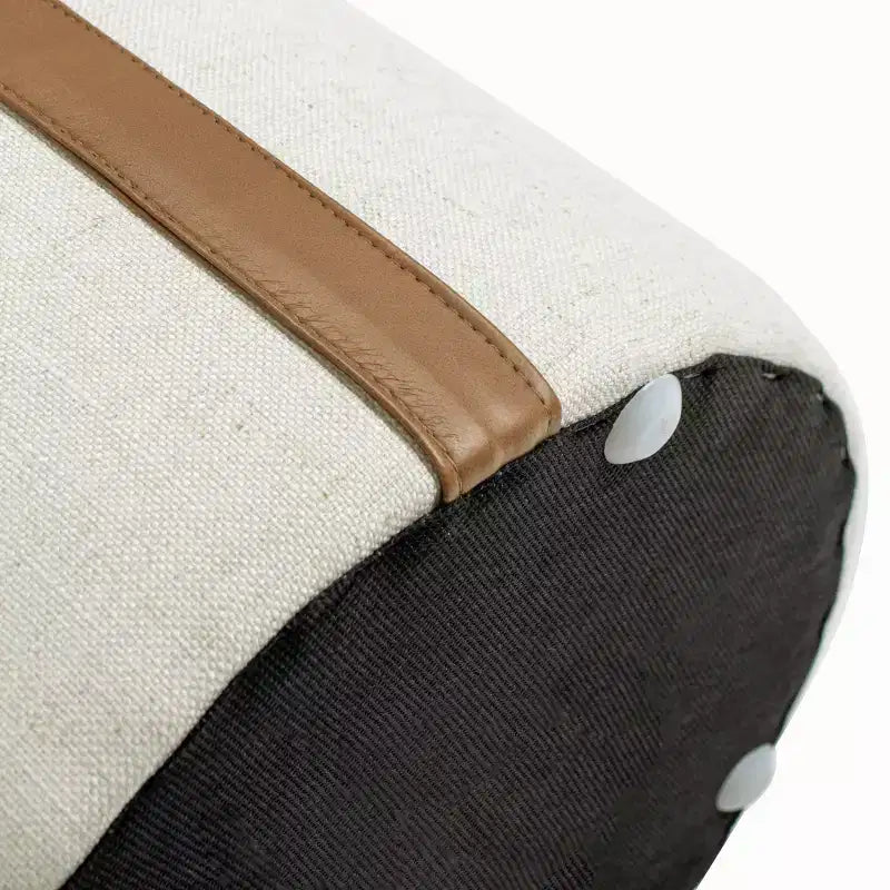Pouf de rangement rond rembourré avec accent en cuir