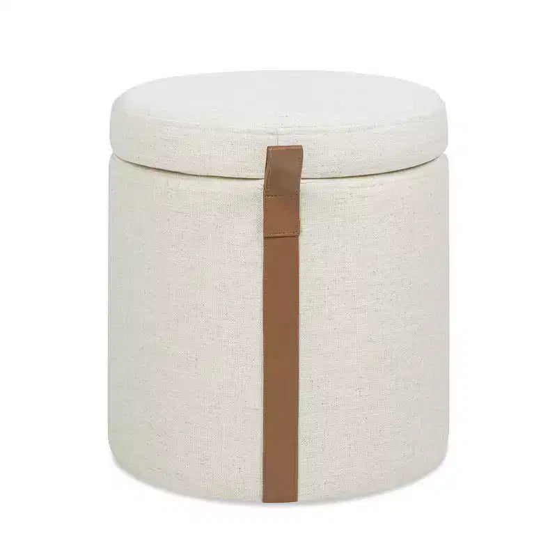 Pouf de rangement rond rembourré avec accent en cuir