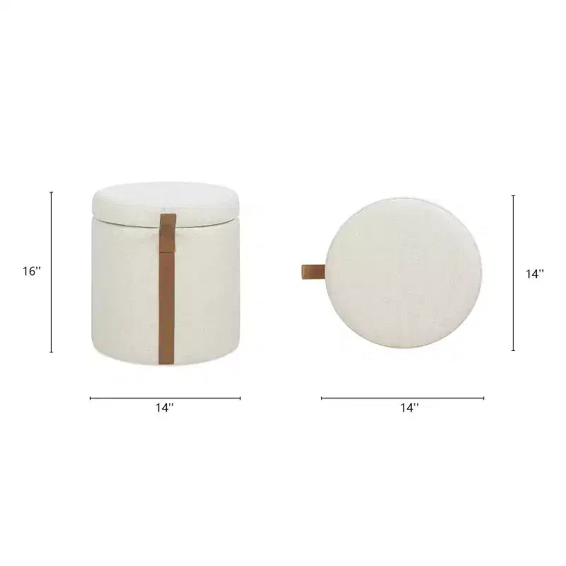 Pouf de rangement rond rembourré avec accent en cuir