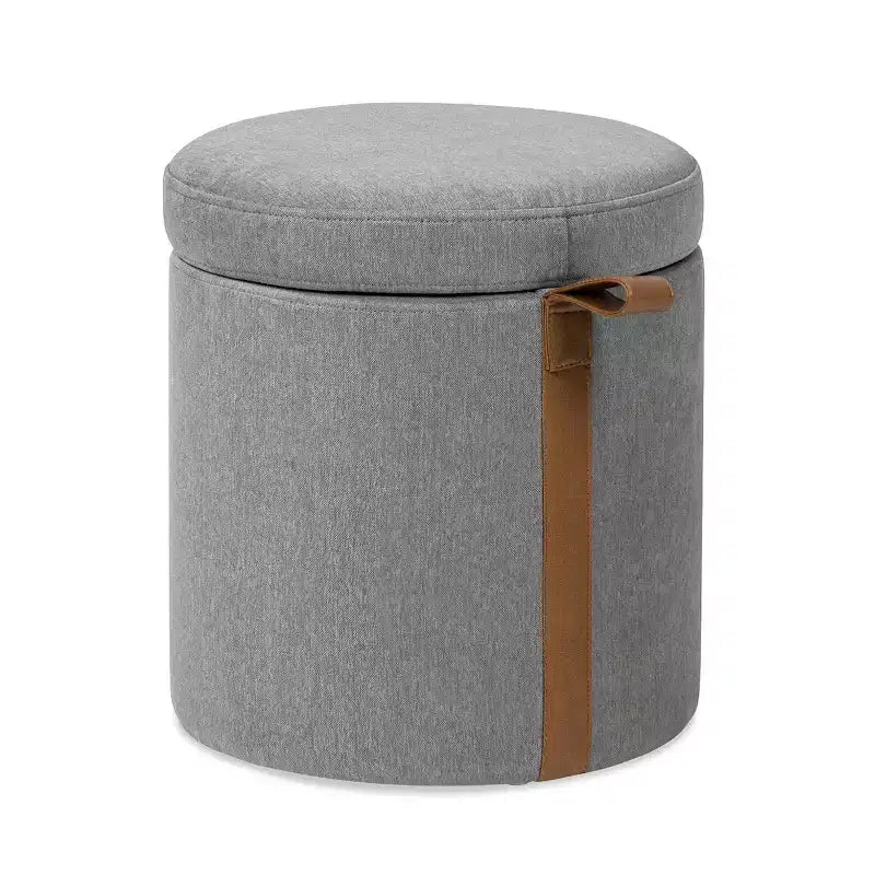 Pouf de rangement rond rembourré avec accent en cuir