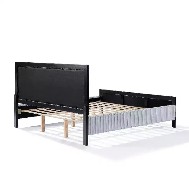 Lit plateforme capitonné contemporain en bois d'hévéa avec tête de lit