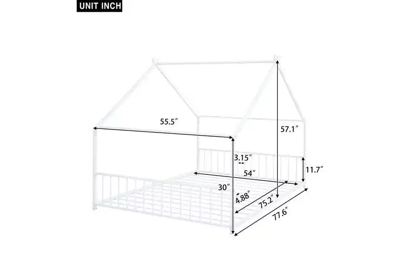 Lit métallique double avec cadre en forme de maison pour chambres élégantes