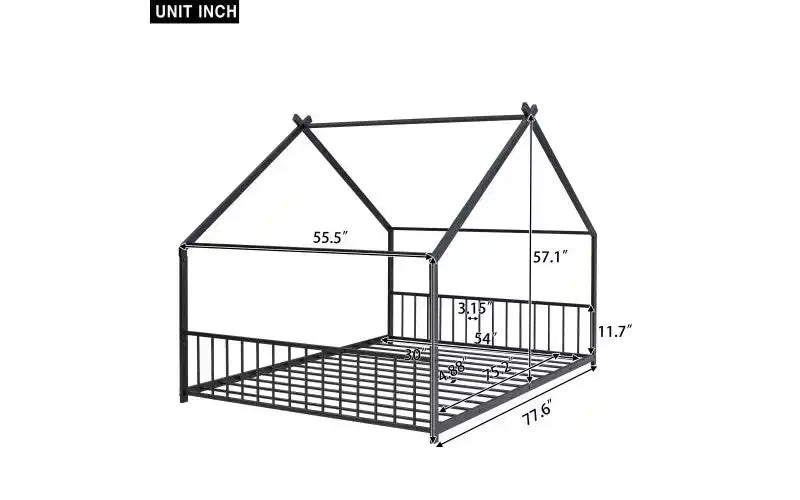 Lit métallique double avec cadre en forme de maison pour chambres élégantes