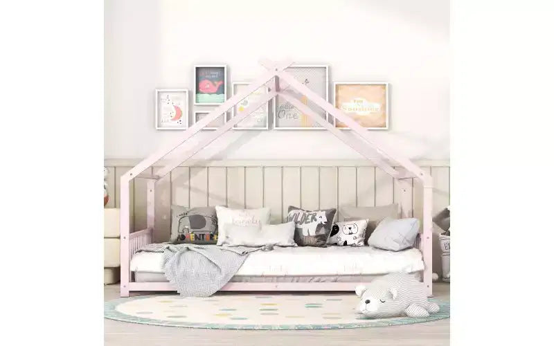 Lit métallique double avec cadre en forme de maison pour chambres élégantes