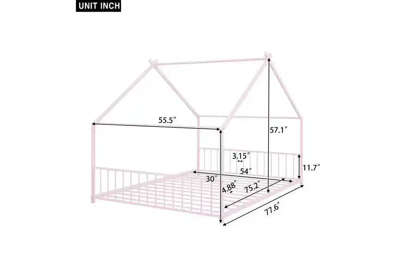 Lit métallique double avec cadre en forme de maison pour chambres élégantes
