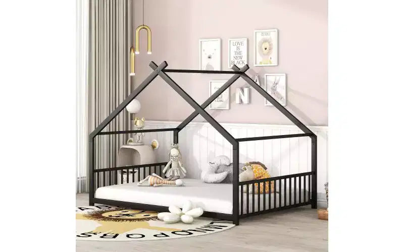Elegant Full-Size Metal Bed with House Design Frame for Stylish Bedrooms
