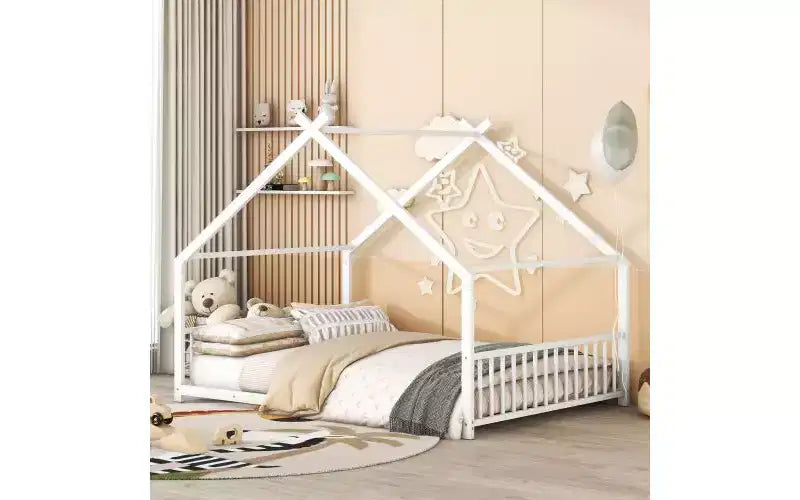 Lit métallique double avec cadre en forme de maison pour chambres élégantes