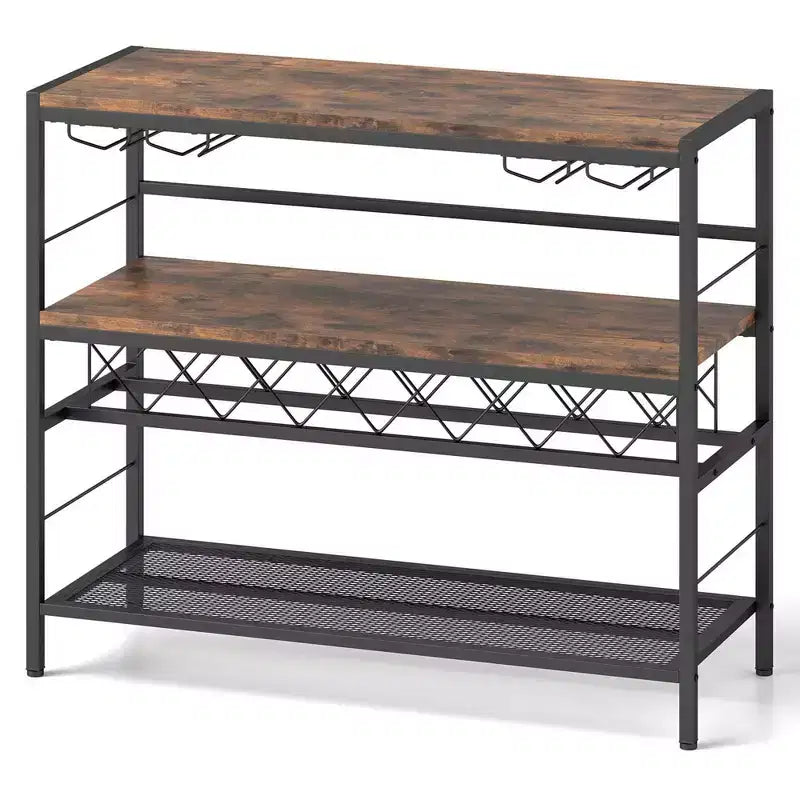Range-bouteilles avec 4 porte-verres Large plan de travail Étagères de rangement centrales et inférieures
