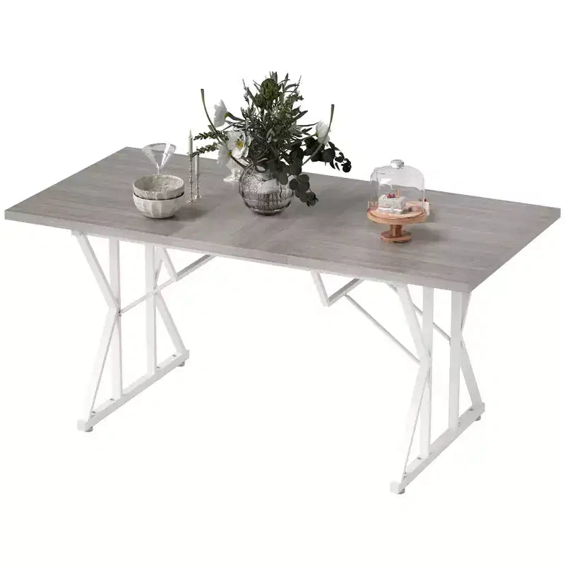 Table à manger extensible 63-47 pour 4-6 personnes, Table de salle à manger extensible de style campagnard avec piètement en tréteaux, Table de cuisine