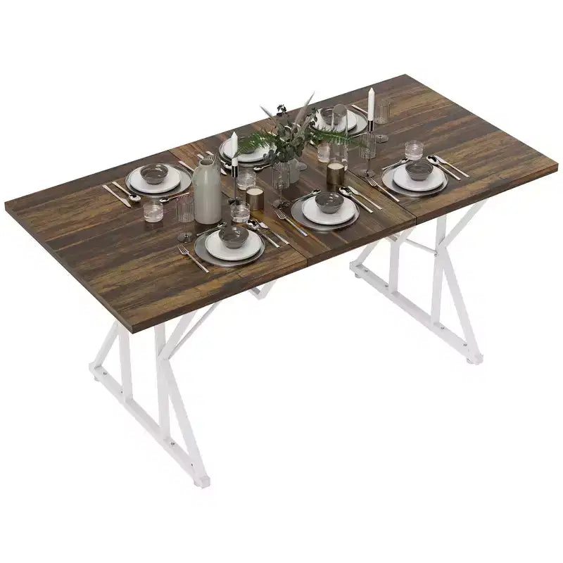 Table à manger extensible 63-47 pour 4-6 personnes, Table de salle à manger extensible de style campagnard avec piètement en tréteaux, Table de cuisine