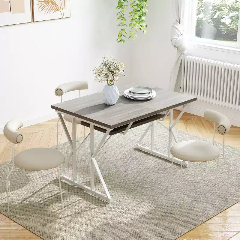 Table à manger extensible 63-47 pour 4-6 personnes, Table de salle à manger extensible de style campagnard avec piètement en tréteaux, Table de cuisine