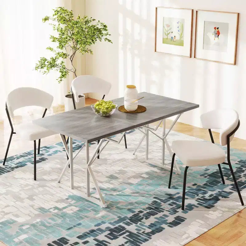 Table à manger extensible 63-47 pour 4-6 personnes, Table de salle à manger extensible de style campagnard avec piètement en tréteaux, Table de cuisine