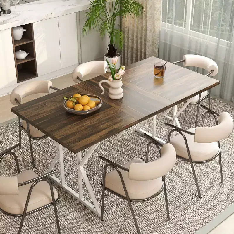 HOMCOM 63-47 Expandable Dining Table for 4-6 People, Farmhouse Extendable Dining Room Table with Trestle Base, Kitchen Table