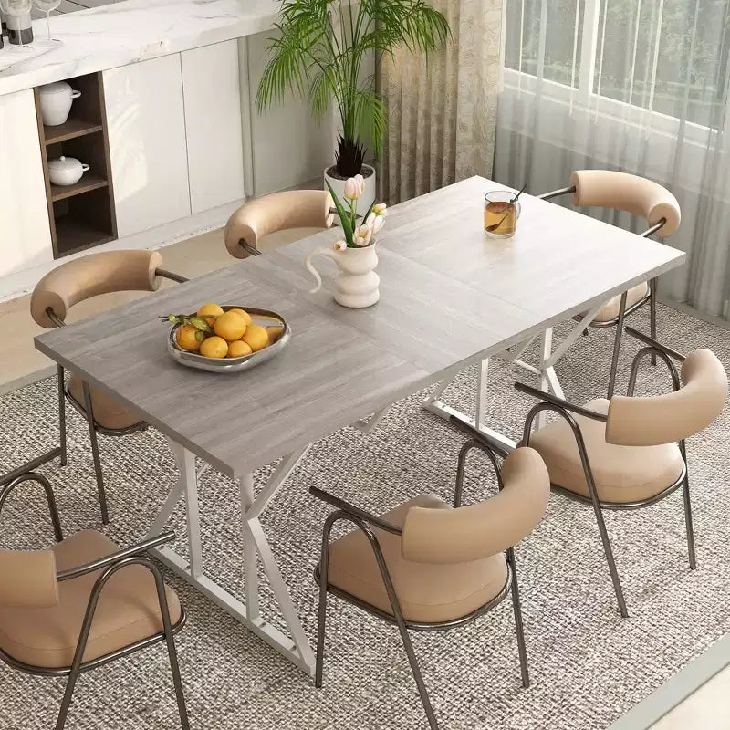 Table à manger extensible 63-47 pour 4-6 personnes, Table de salle à manger extensible de style campagnard avec piètement en tréteaux, Table de cuisine