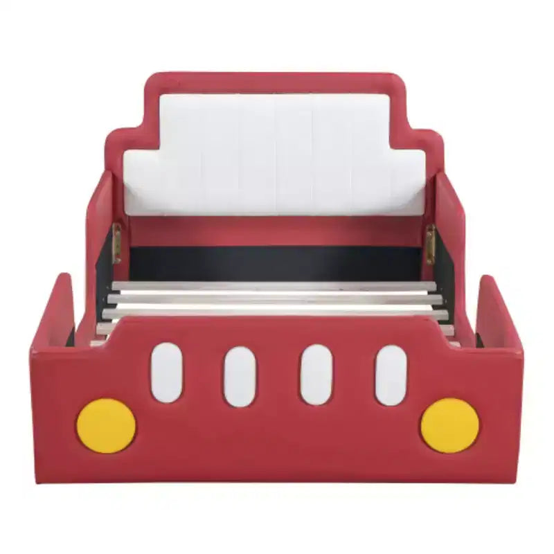 Lit plateforme en forme de voiture de course, avec roues, taille double, bleu