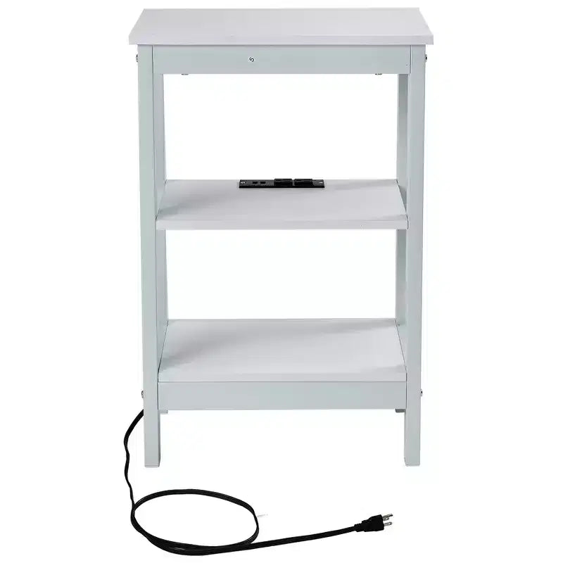 Table de chevet moderne avec station de recharge, Table d'appoint avec étagère de rangement pour chambre ou salon, Petits espaces, Noir/Marron/Blanc