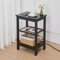 Table de chevet moderne avec station de recharge, Table d'appoint avec étagère de rangement pour chambre ou salon, Petits espaces, Noir/Marron/Blanc