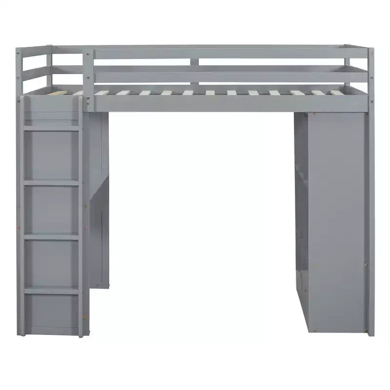 Lit mezzanine double/grand format avec bureau et lumière LED, cadre de lit mezzanine en bois massif avec étagères et échelle