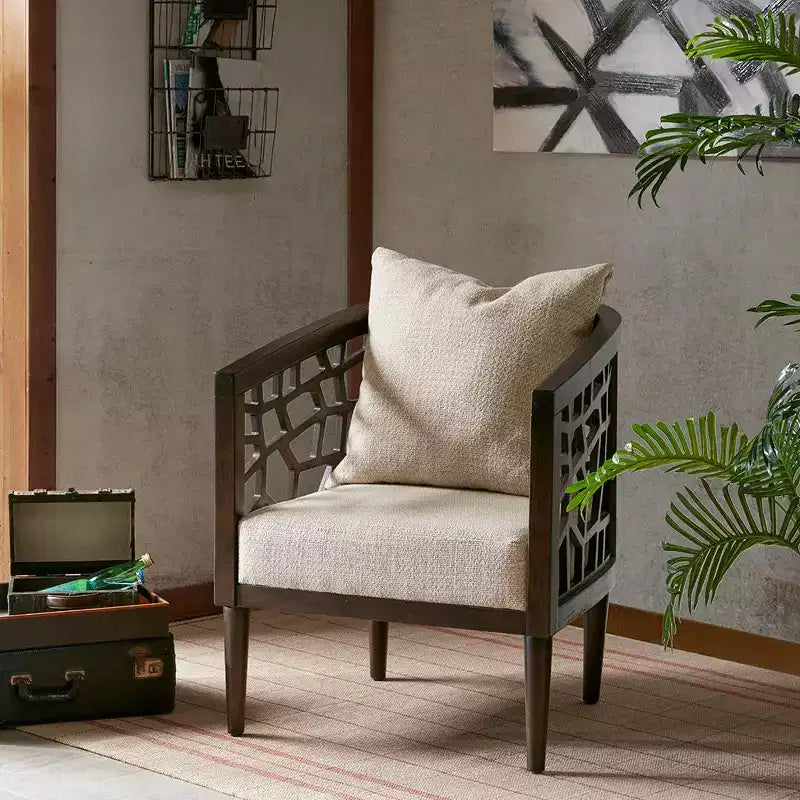 Fauteuil d'appoint avec coussin rembourré confortable, cadre en bois massif, fauteuil de lecture pour salon, salle d'attente.