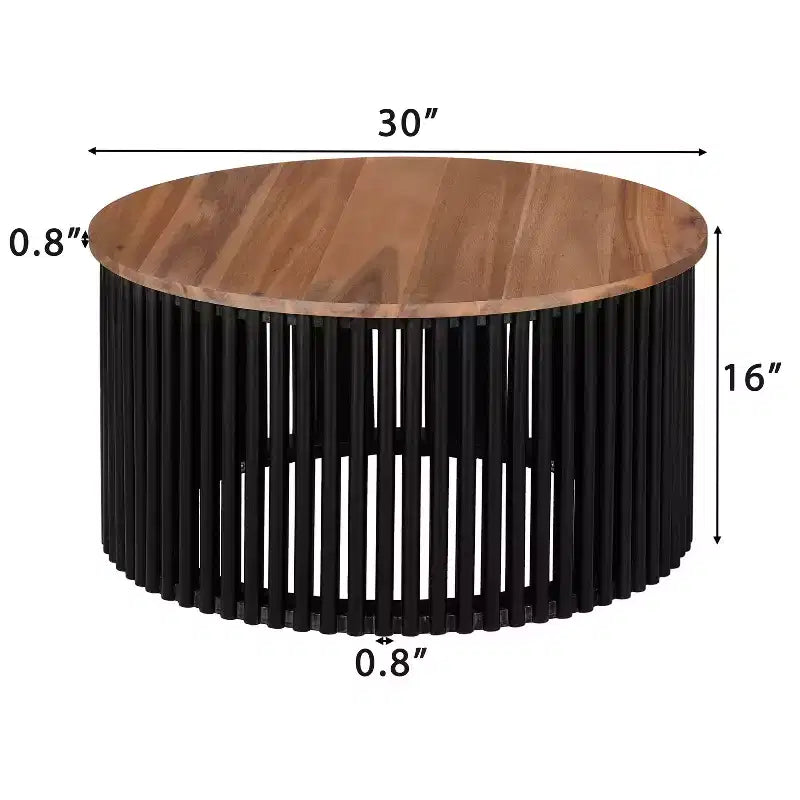 Table basse ronde en bois d'acacia avec base à lattes