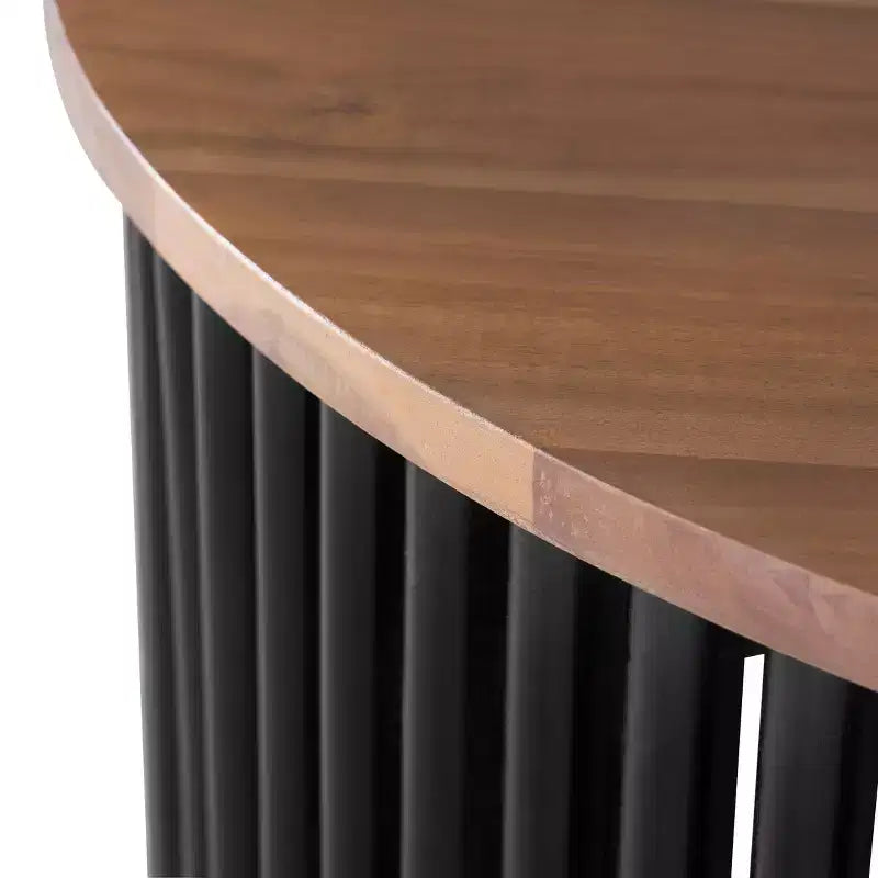 Table basse ronde en bois d'acacia avec base à lattes