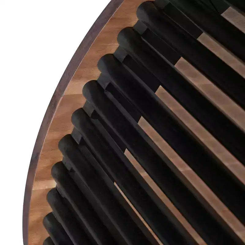 Table basse ronde en bois d'acacia avec base à lattes