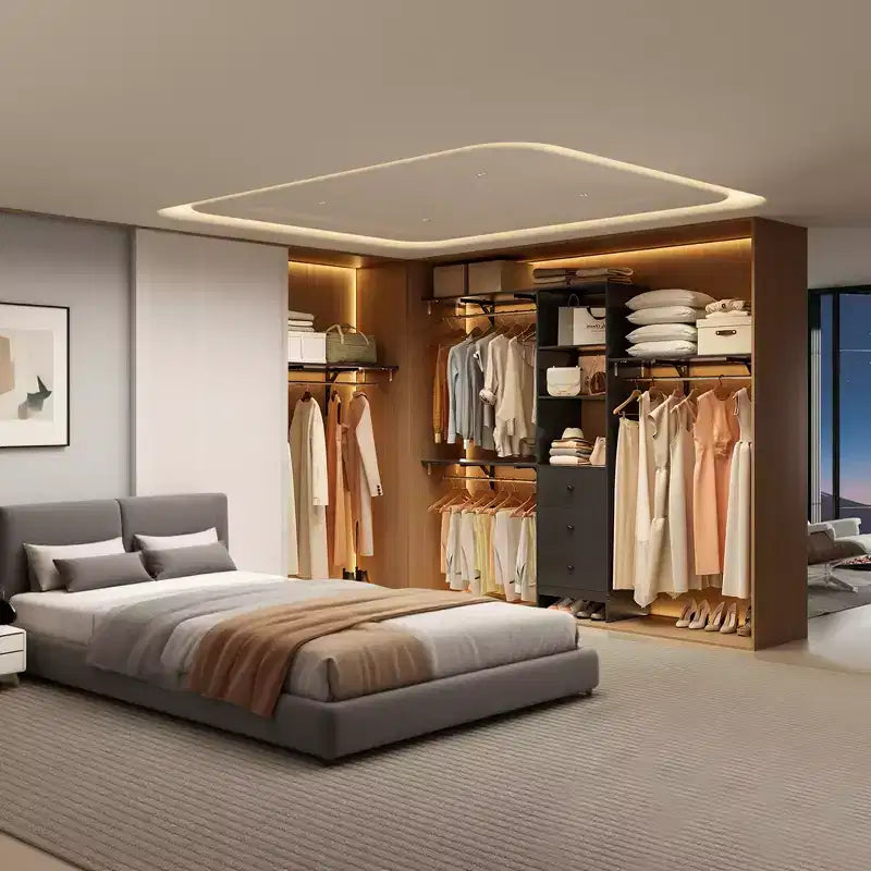 MAYEERTY Black 96x16x75 High-Capacity Wardrobe Rack - 3 Drawers, Shelves, Expandable Rods, Stylish & Durable