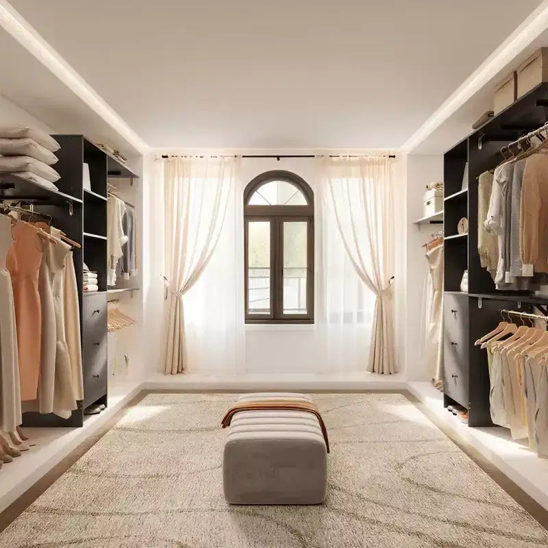 Porte-garde-robe haute capacité noir 96x16x75 - 3 tiroirs, étagères, tringles extensibles, élégant et durable