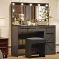 Coiffeuse avec tiroirs et lumières, Coiffeuse de 110 cm avec grand miroir et 11 lumières LED et 3 tiroirs, Noir
