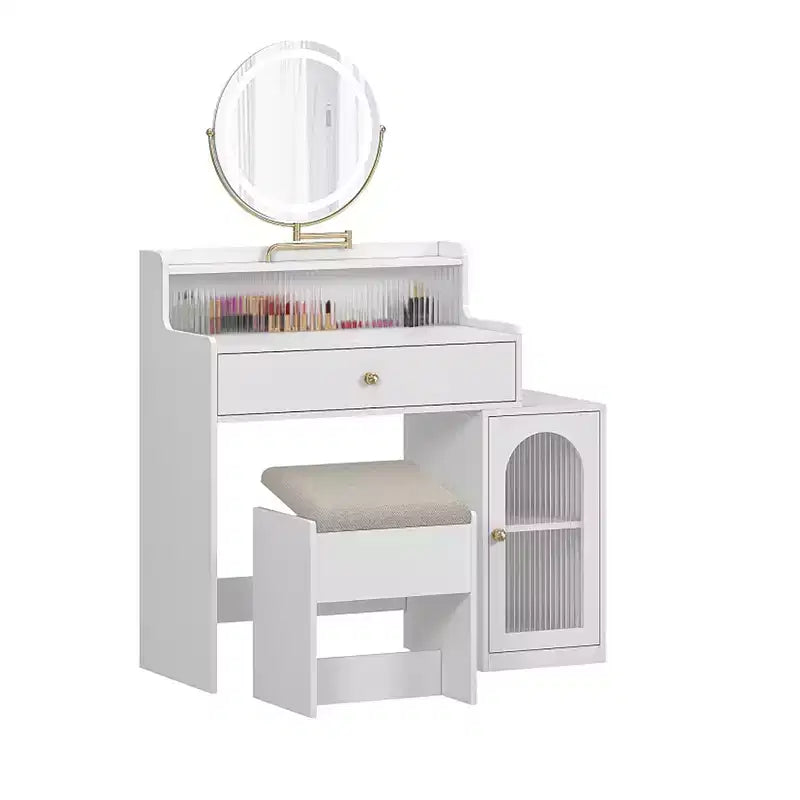 Coiffeuse avec grand miroir, ensemble de table de maquillage avec station de charge, coiffeuse avec 5 tiroirs et armoire pour chambre à coucher