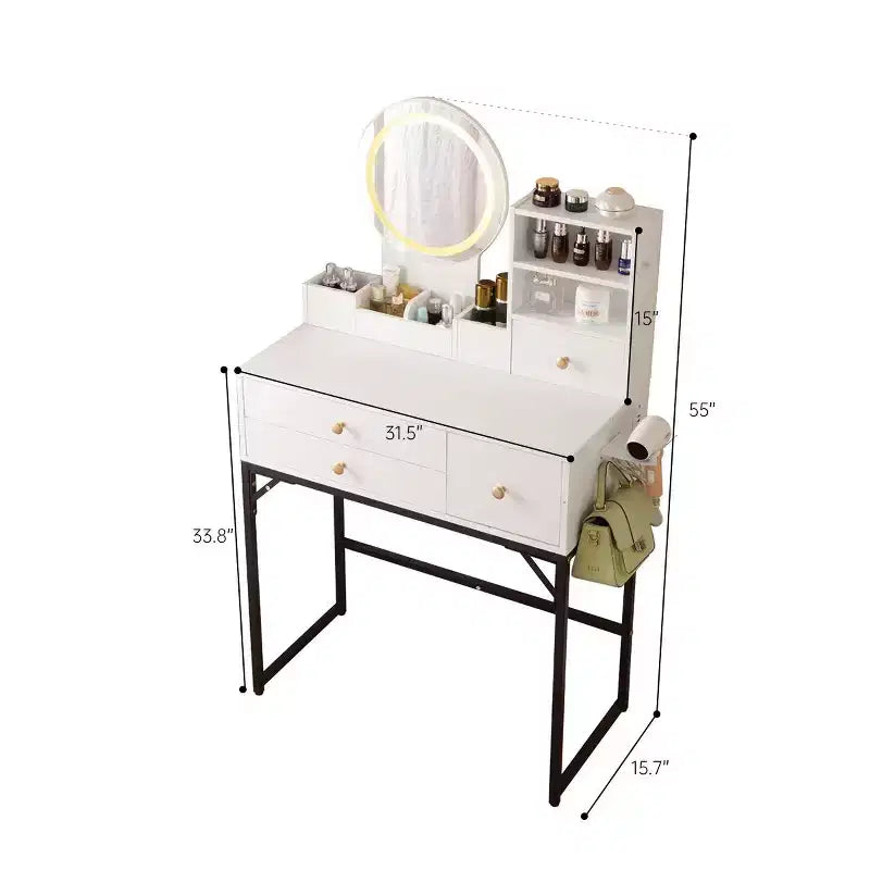 Coiffeuse avec grand miroir, ensemble de table de maquillage avec station de charge, coiffeuse avec 5 tiroirs et armoire pour chambre à coucher