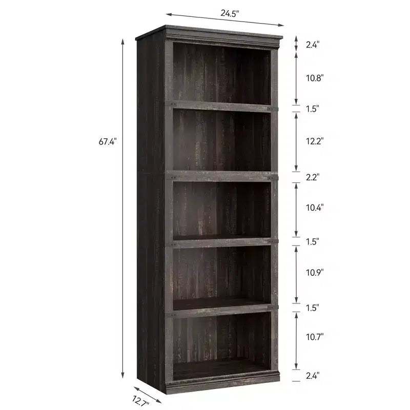 Étagère à 5 niveaux, bibliothèque de style rustique avec rangements, étagères de présentation ouvertes pour bureau, salon, chambre.