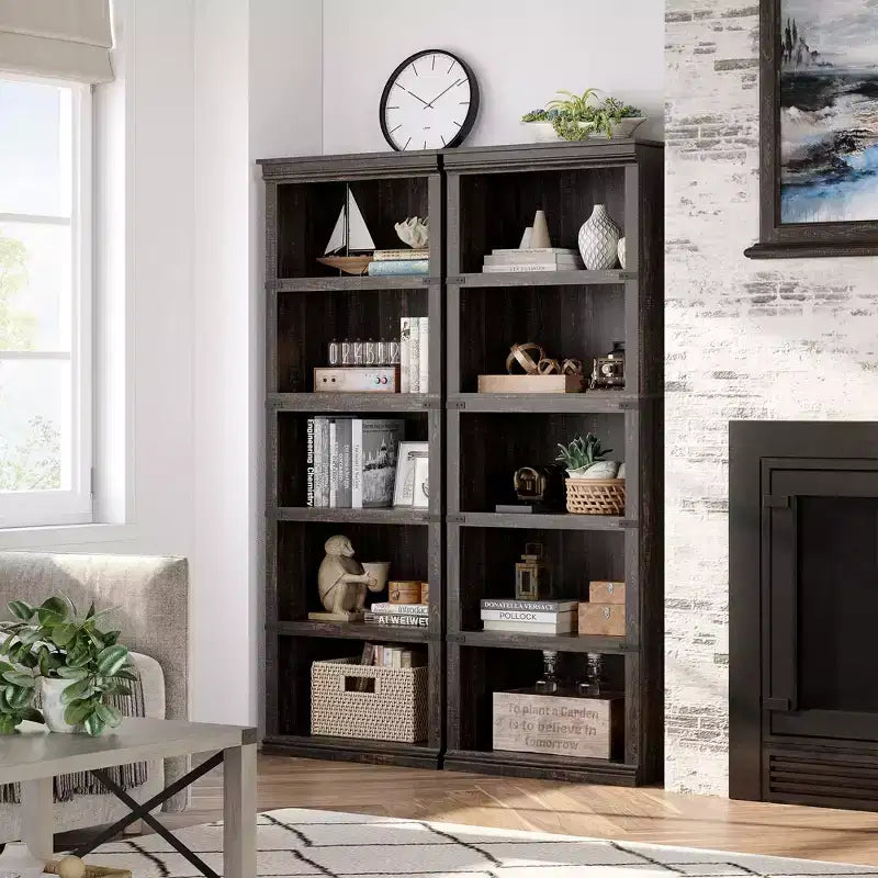 Étagère à 5 niveaux, bibliothèque de style rustique avec rangements, étagères de présentation ouvertes pour bureau, salon, chambre.