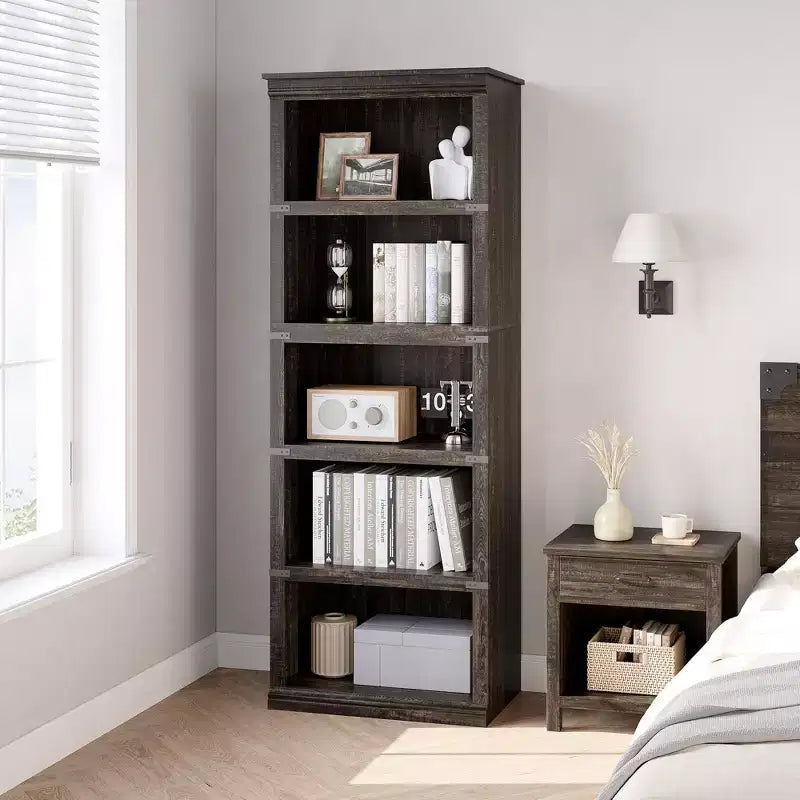 Étagère à 5 niveaux, bibliothèque de style rustique avec rangements, étagères de présentation ouvertes pour bureau, salon, chambre.
