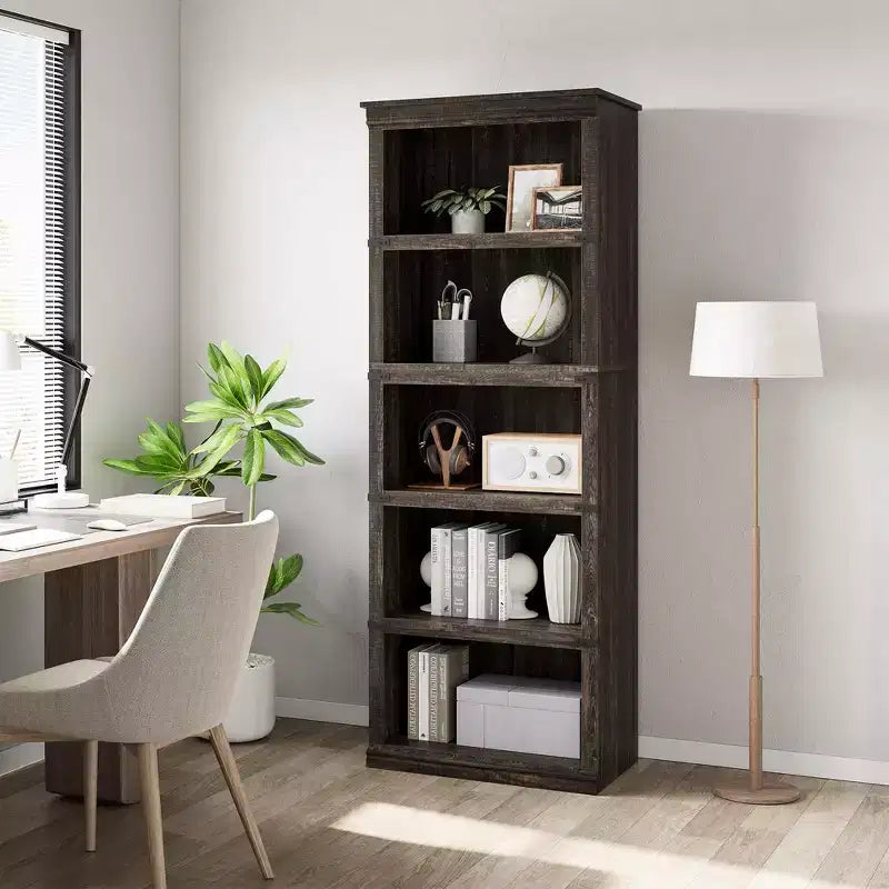 Étagère à 5 niveaux, bibliothèque de style rustique avec rangements, étagères de présentation ouvertes pour bureau, salon, chambre.