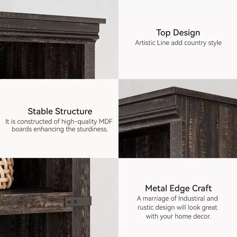 Étagère à 5 niveaux, bibliothèque de style rustique avec rangements, étagères de présentation ouvertes pour bureau, salon, chambre.