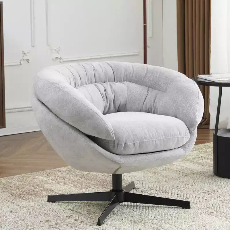 Okak Accent Chair, Modern Chenille Office Chair, Swivel Accent Chair with Removable Cushion, Round Office Chair, Metal Base and Cotton Material