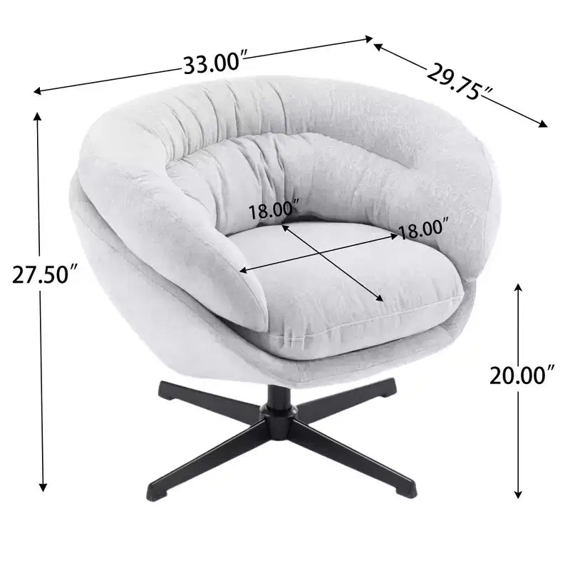 Fauteuil d'appoint, Chaise de bureau moderne en chenille, Fauteuil d'appoint pivotant avec coussin amovible, Chaise de bureau ronde, Base en métal et tissu en coton