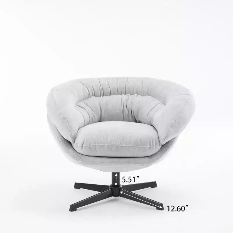 Fauteuil d'appoint, Chaise de bureau moderne en chenille, Fauteuil d'appoint pivotant avec coussin amovible, Chaise de bureau ronde, Base en métal et tissu en coton