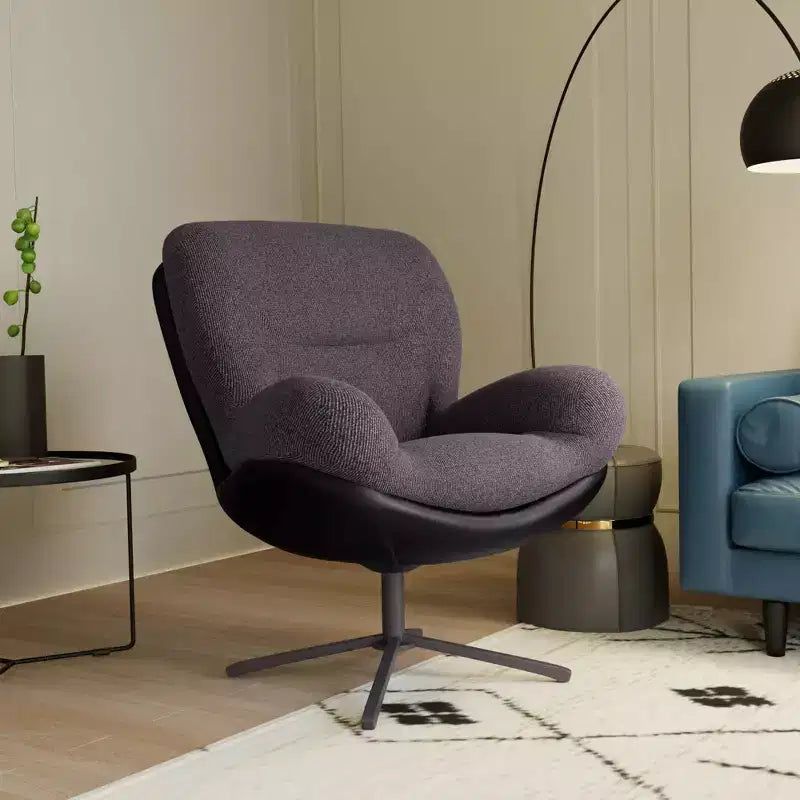Okak Accent Chair, Modern Swivel Office Chair, Modern Chenille Chair with Faux Leather and Metal Base Frame, Accent Chair for Small Spaces