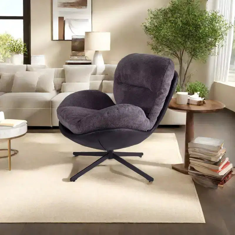 Fauteuil d'appoint, Chaise de bureau pivotante moderne, Fauteuil moderne en chenille avec similicuir et piètement en métal, Fauteuil d'appoint pour petits espaces