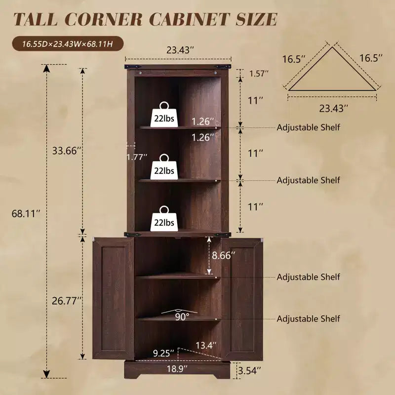 Meuble d'angle haut de ferme 68, Armoire de rangement haute avec porte de grange