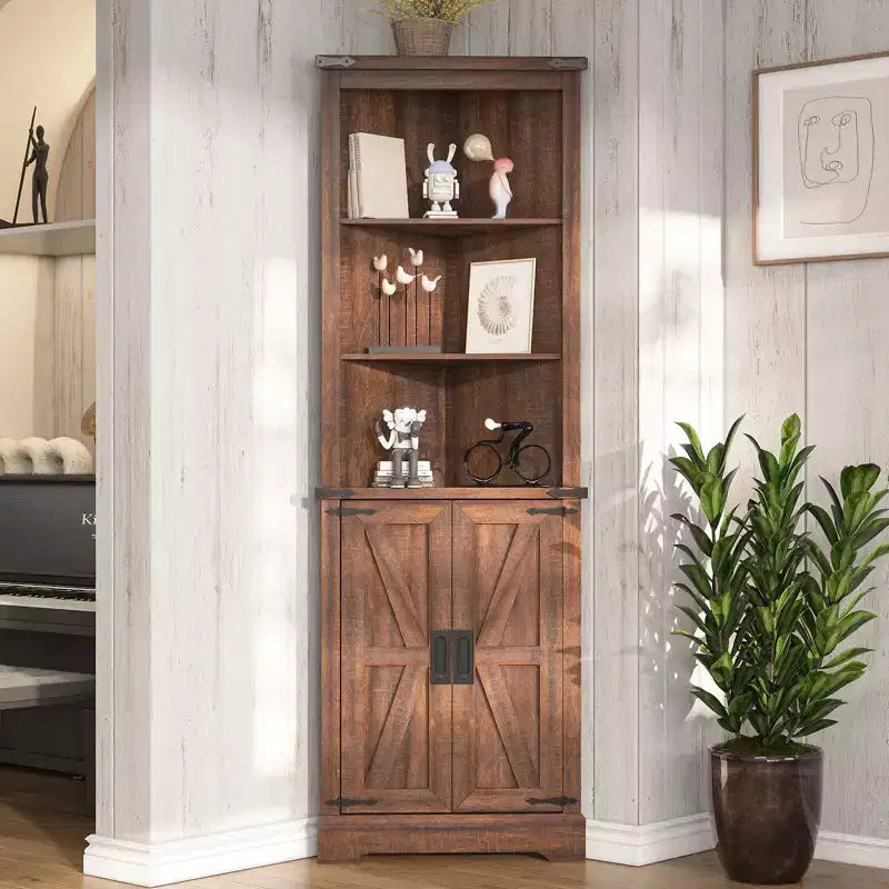 Meuble d'angle haut de ferme 68, Armoire de rangement haute avec porte de grange